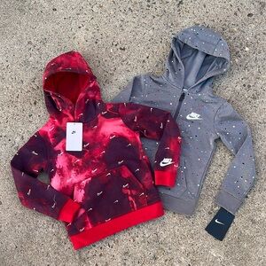 NIKE BUNDLE Nike Club Fleece Pullover Hoodie Smoke Grey Gym Red Size 5 Small NWT